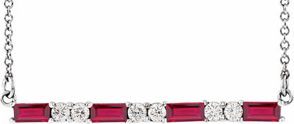 14K White Ruby & 1/5 CTW Diamond Bar 16-18 Necklace