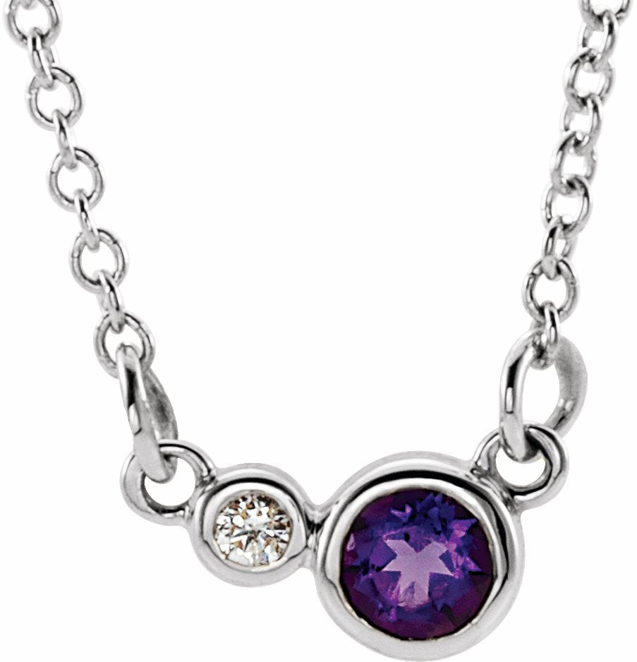 14K White Amethyst & .02 CTW Diamond 16 Necklace