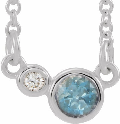 14K White Aquamarine & .02 CTW Diamond 16 Necklace
