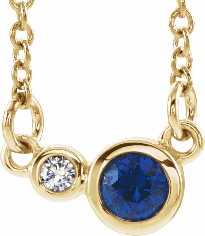 14K Yellow Blue Sapphire & .02 CTW Diamond 18 Necklace