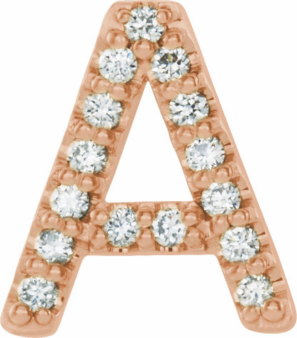 14K Rose .06 CTW Diamond Single Initial A Earring