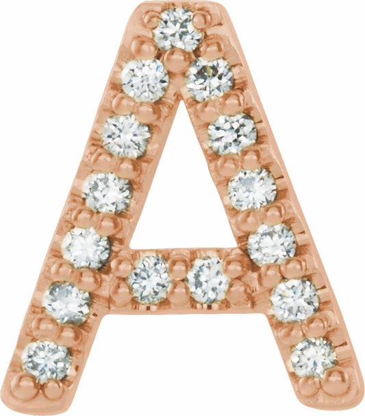 14K Rose .06 CTW Diamond Single Initial A Earring