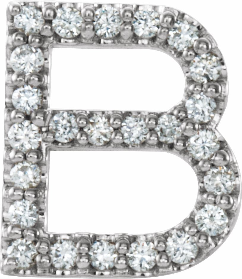 14K White 1/10 CTW Diamond Single Initial B Earring