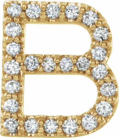 14K Yellow 1/10 CTW Diamond Single Initial B Earring