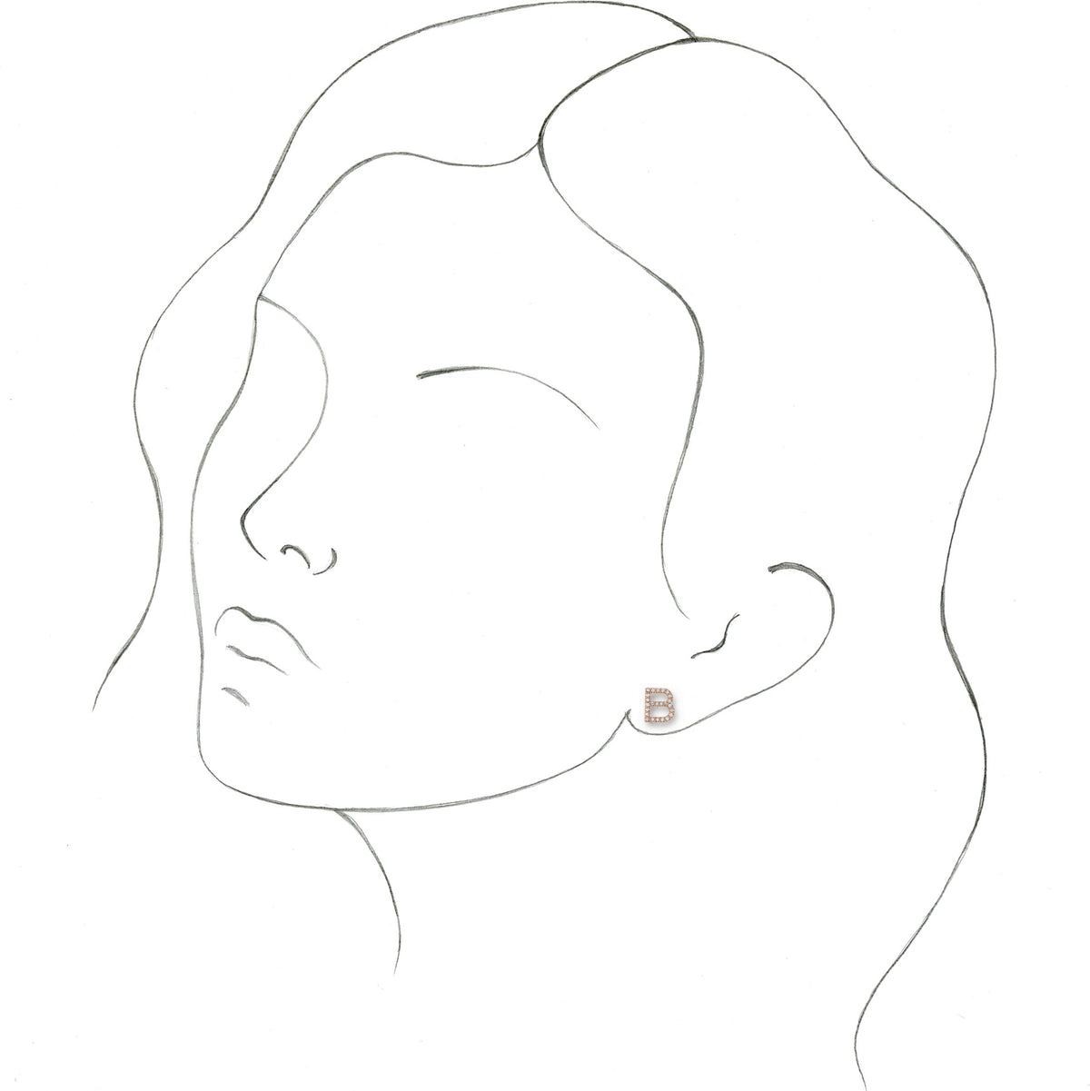 14K Rose 1/10 CTW Diamond Single Initial B Earring