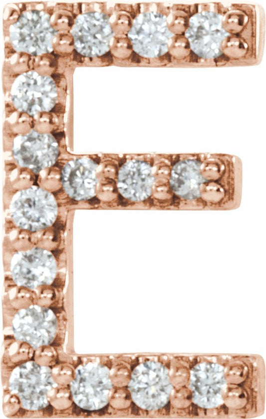 14K Rose .06 CTW Diamond Single Initial E Earring