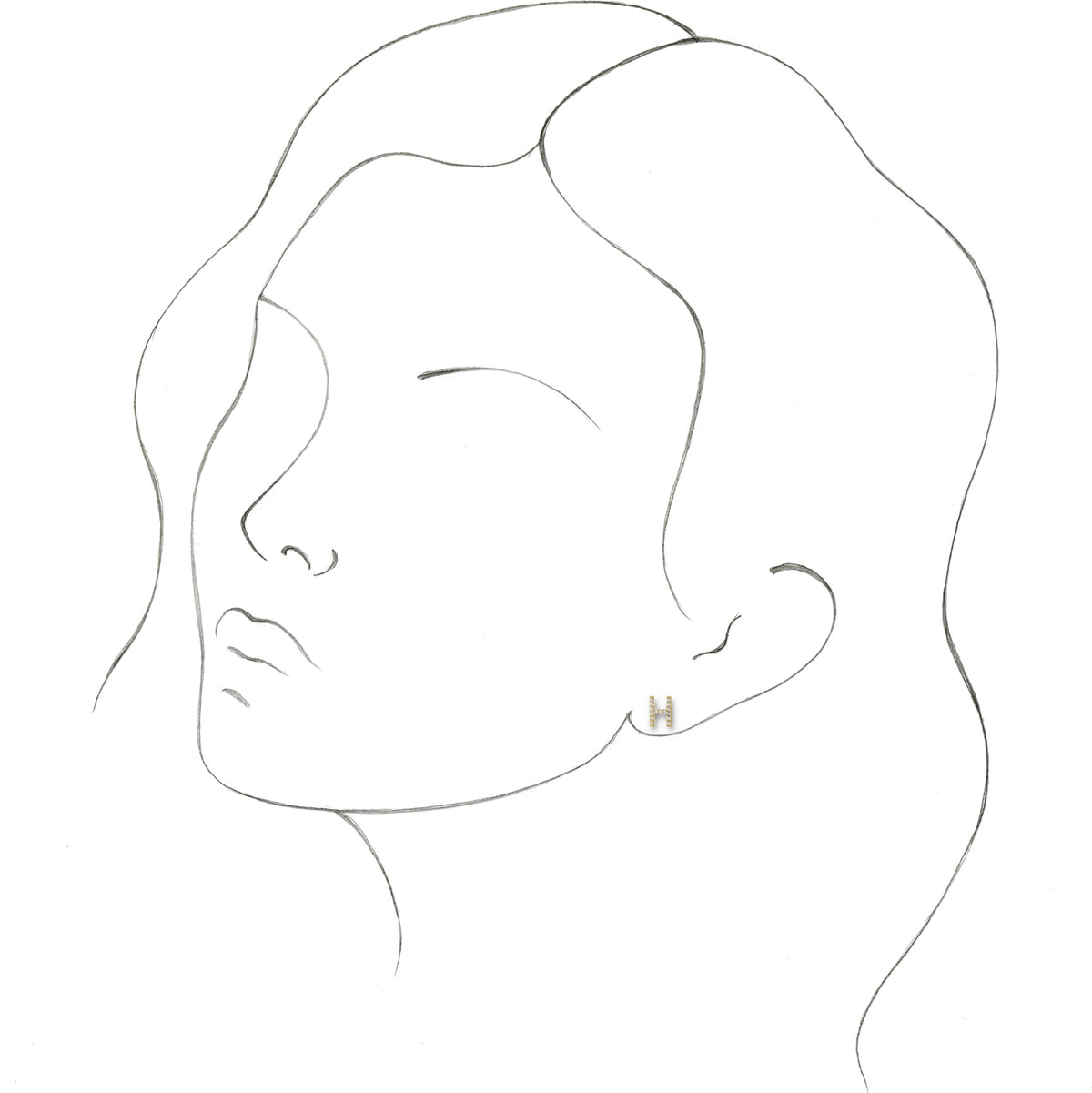 14K Yellow .06 CTW Diamond Single Initial H Earring