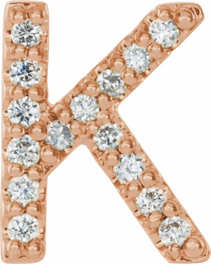 14K Rose .05 CTW Diamond Single Initial K Earring