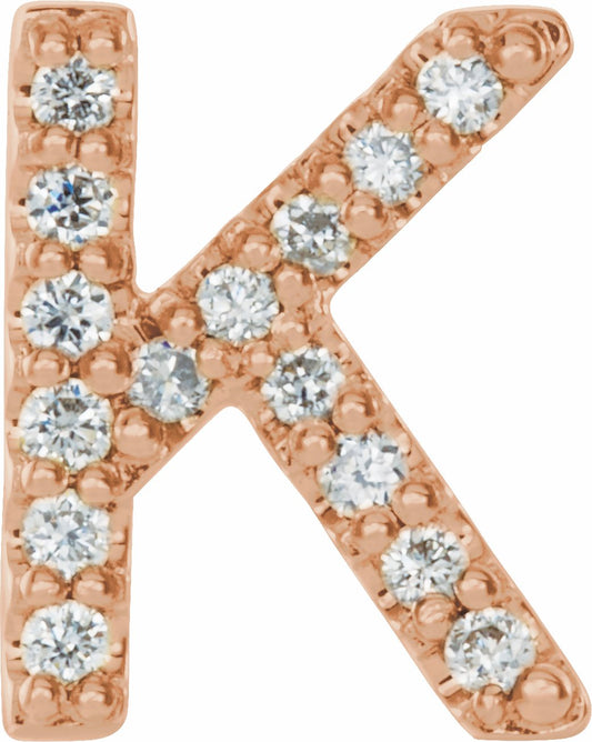 14K Rose .05 CTW Diamond Single Initial K Earring