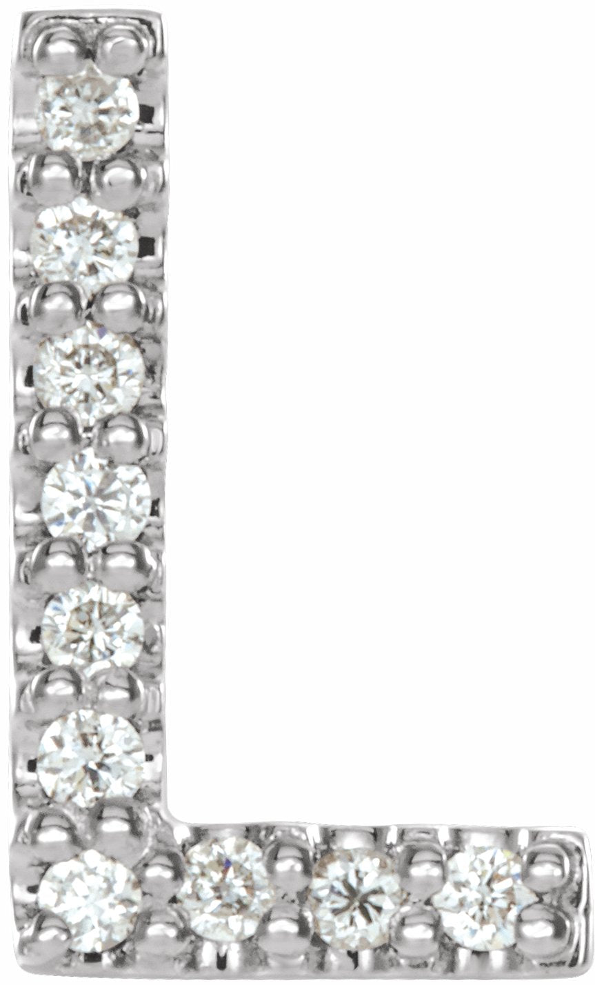 14K White .04 CTW Diamond Single Initial L Earring
