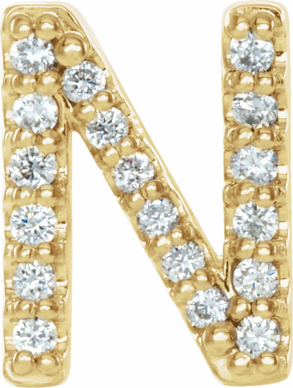 14K Yellow .06 CTW Diamond Single Initial N Earring