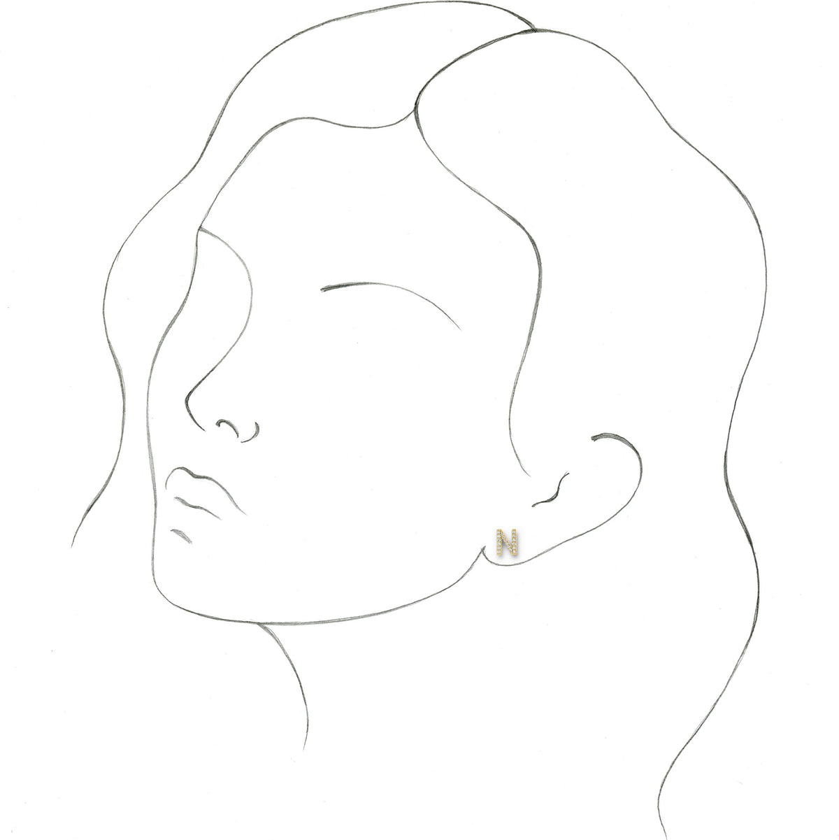 14K Yellow .06 CTW Diamond Single Initial N Earring