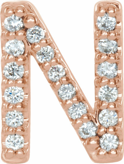 14K Rose .06 CTW Diamond Single Initial N Earring