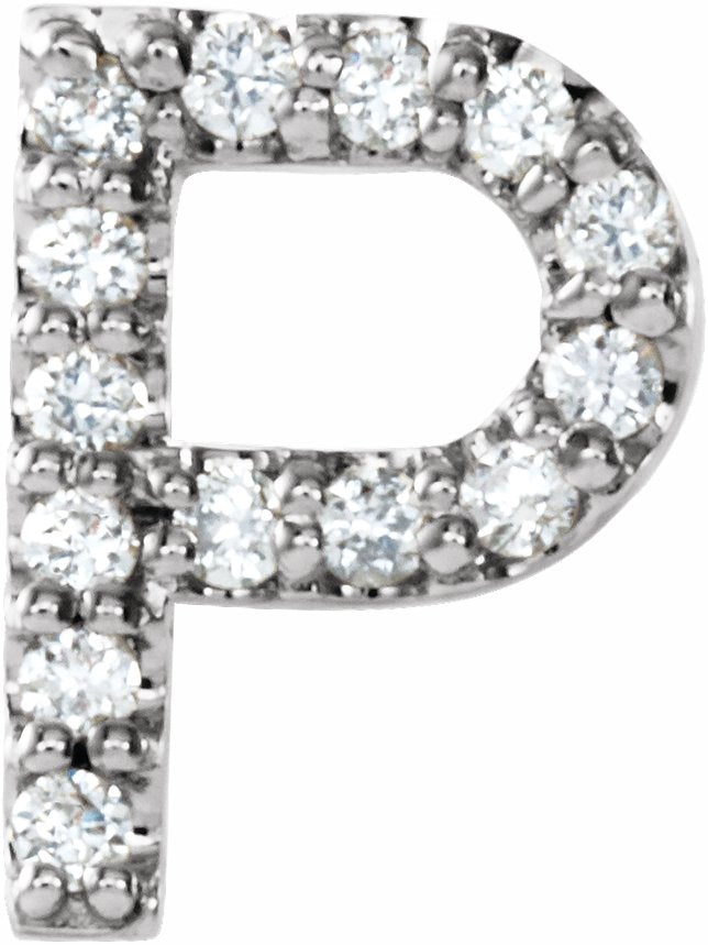 14K White .06 CTW Diamond Single Initial P Earring