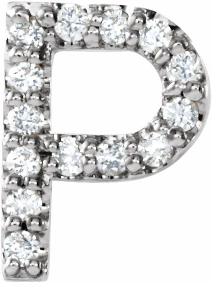 14K White .06 CTW Diamond Single Initial P Earring