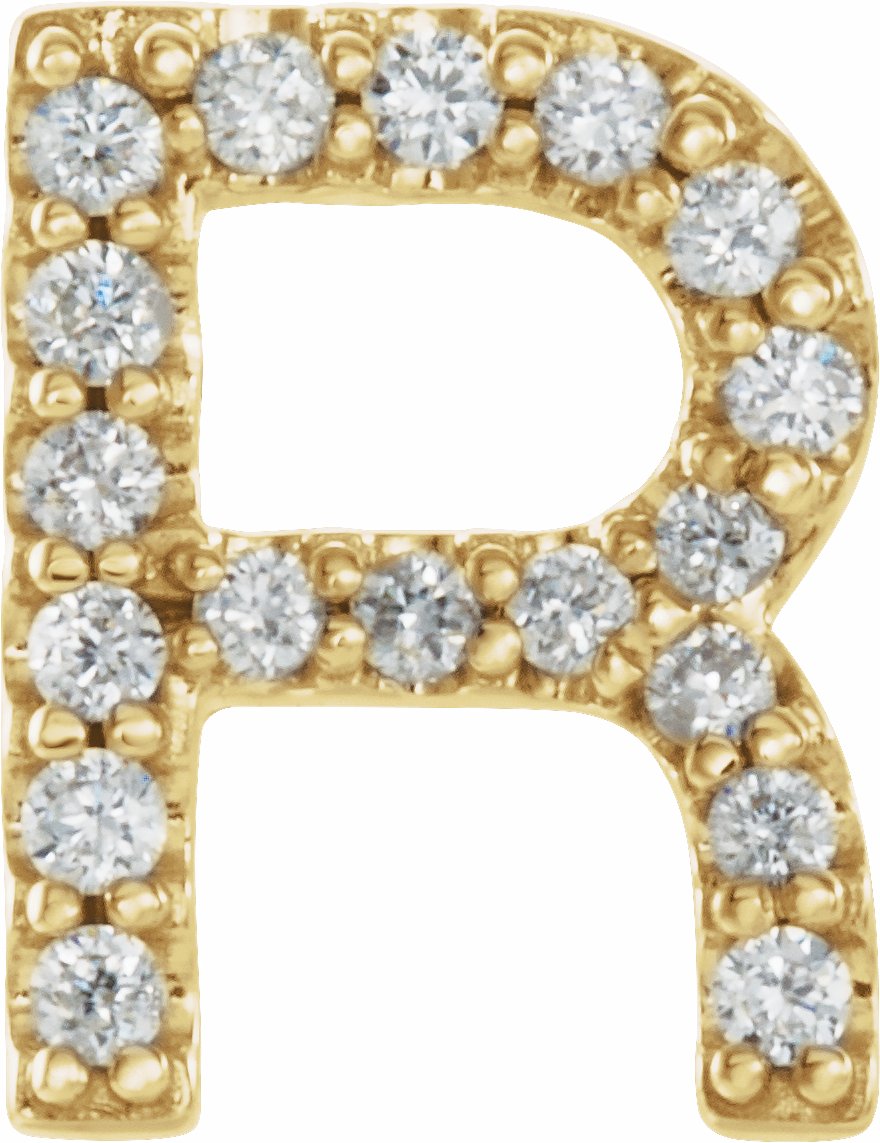 14K Yellow .06 CTW Diamond Single Initial R Earring