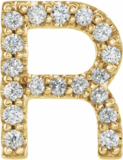 14K Yellow .06 CTW Diamond Single Initial R Earring