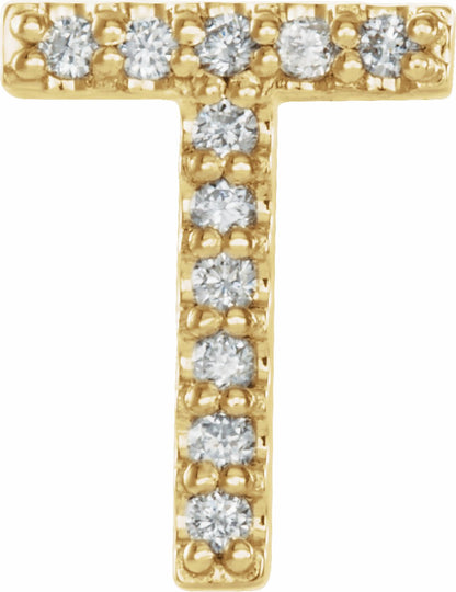 14K Yellow .04 CTW Diamond Single Initial T Earring