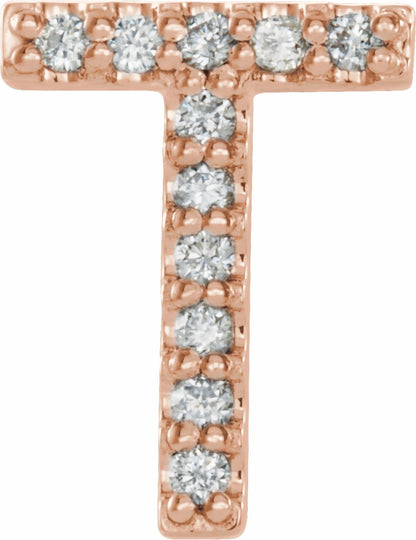 14K Rose .04 CTW Diamond Single Initial T Earring