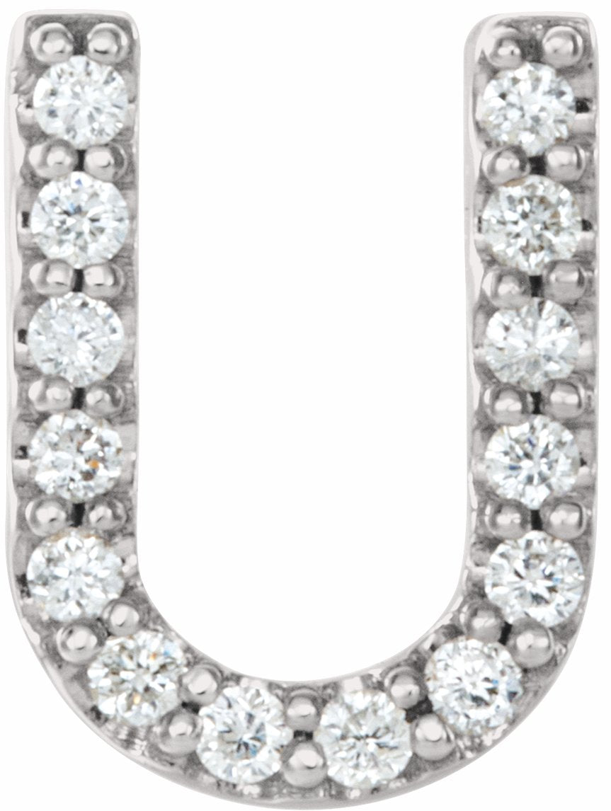14K White .06 CTW Diamond Single Initial U Earring