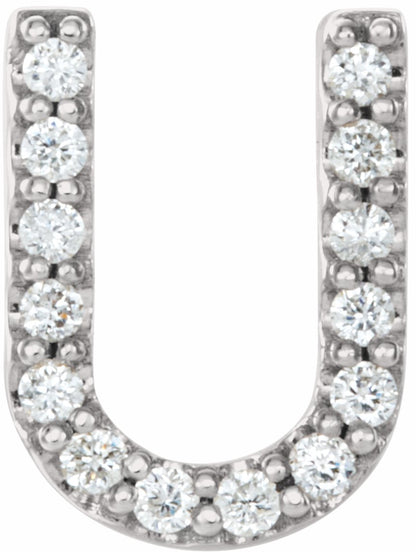 14K White .06 CTW Diamond Single Initial U Earring