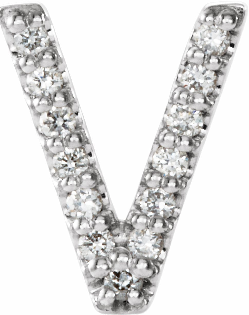 14K White .03 CTW Diamond Single Initial V Earring