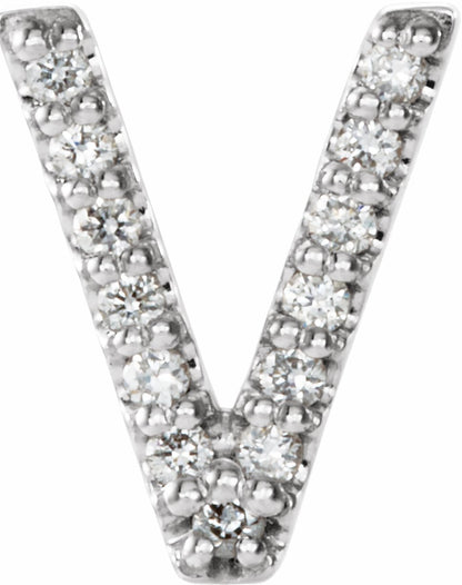 14K White .03 CTW Diamond Single Initial V Earring
