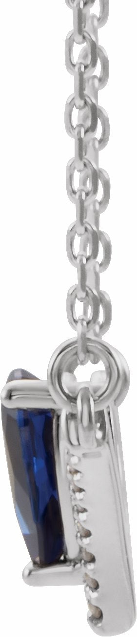 14K White Blue Sapphire & .06 CTW Diamond 18 Necklace