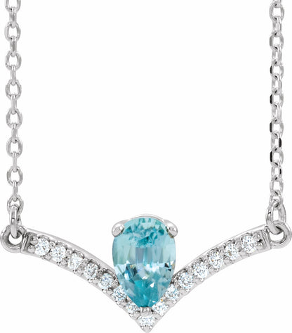 14K White Blue Zircon & .06 CTW Diamond 18 Necklace