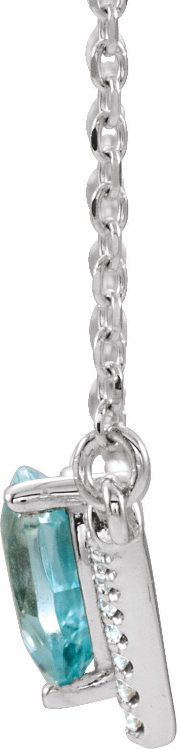 14K White Blue Zircon & .06 CTW Diamond 18 Necklace