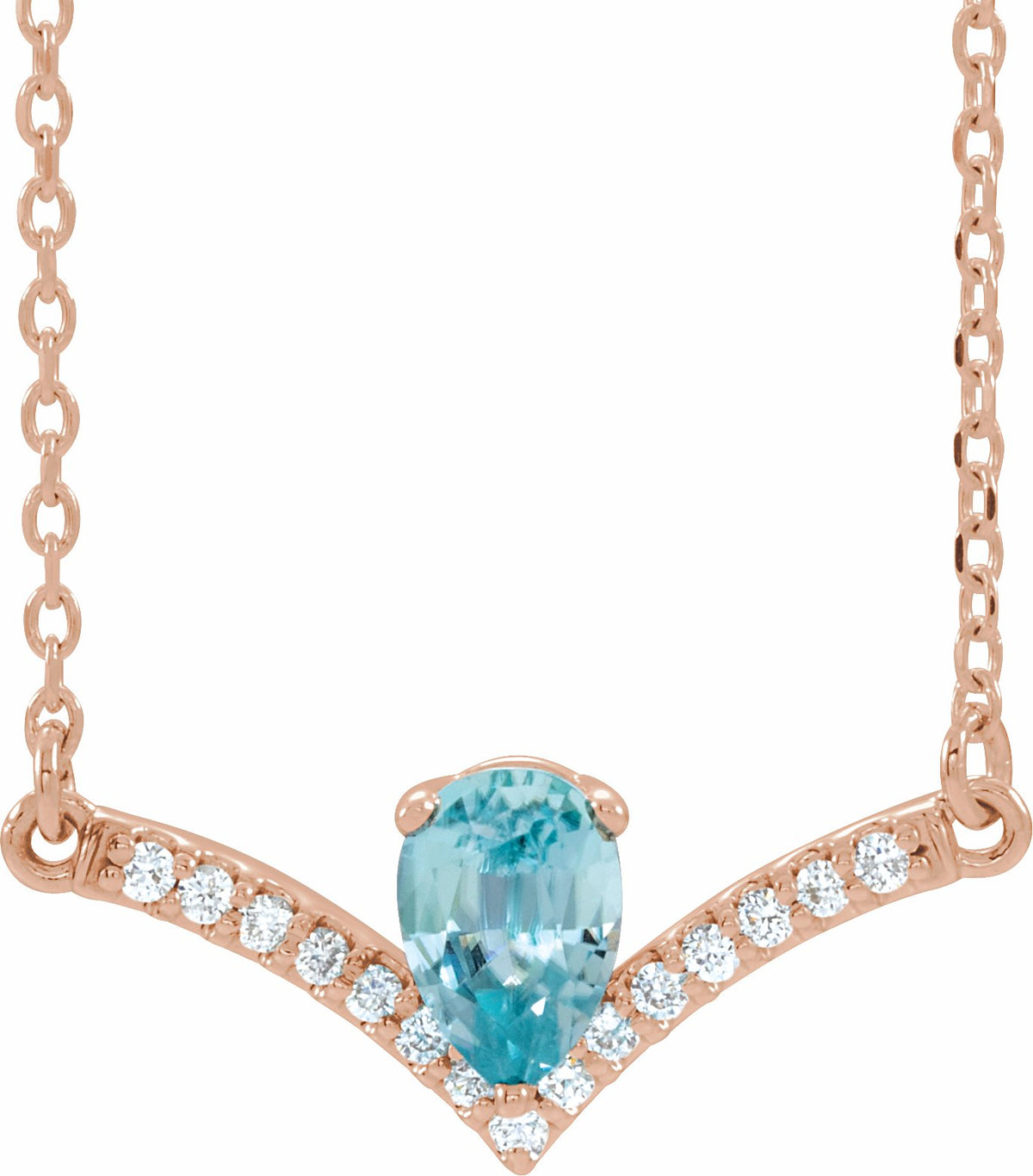 14K Rose Blue Zircon & .06 CTW Diamond 18 Necklace