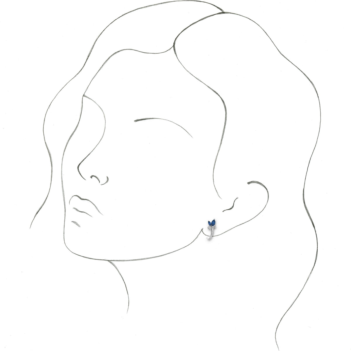 14K White Blue Sapphire Floral-Inspired J-Hoop Earrings