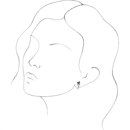 14K White Blue Sapphire Floral-Inspired J-Hoop Earrings