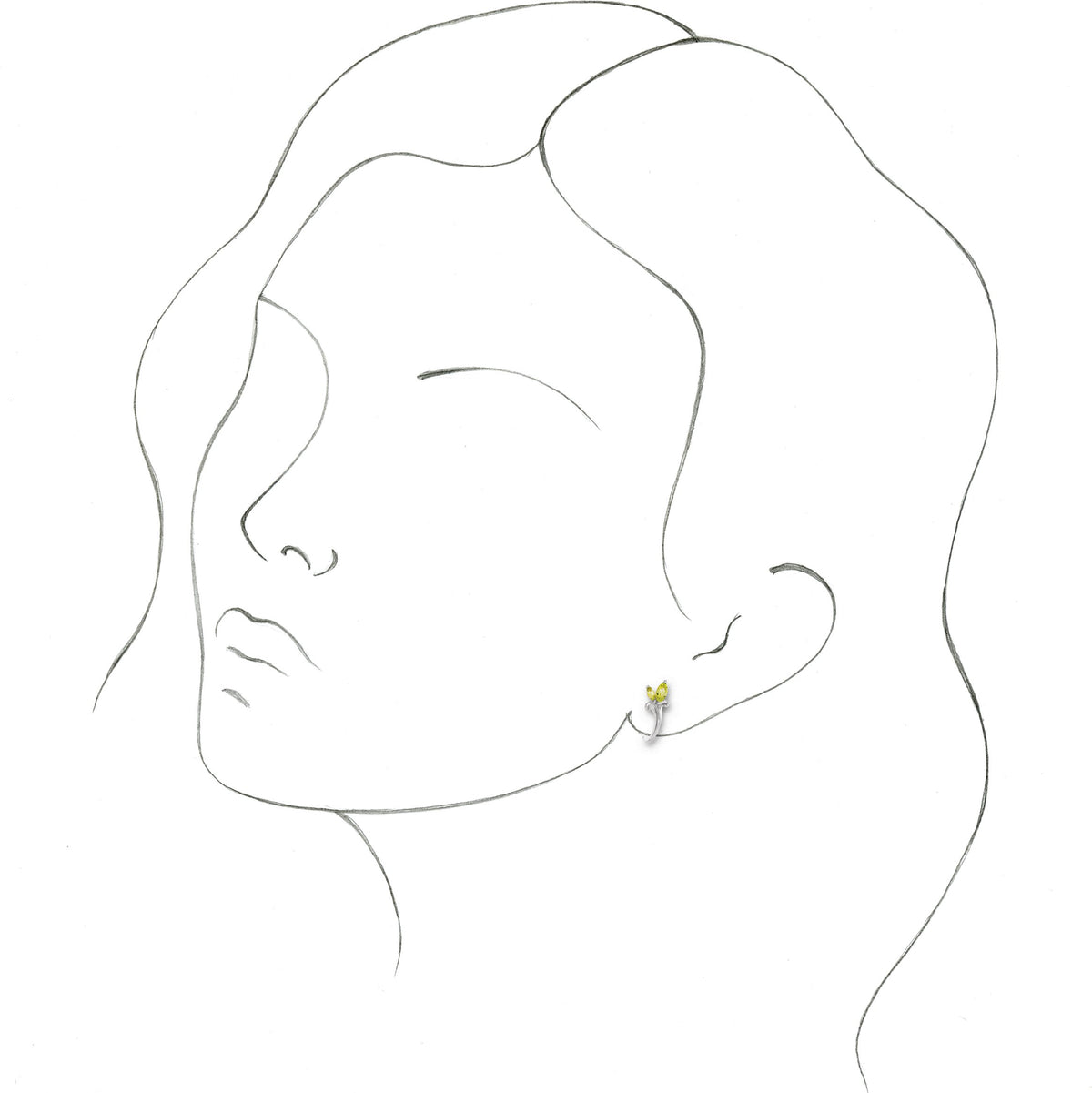 14K White Peridot Floral-Inspired J-Hoop Earrings