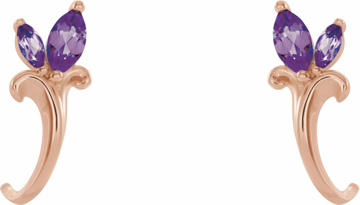 14K Rose Amethyst Floral-Inspired J-Hoop Earrings