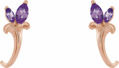 14K Rose Amethyst Floral-Inspired J-Hoop Earrings