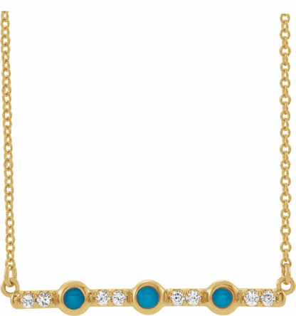 14K Yellow Turquoise & 1/8 CTW Diamond Bar 18 Necklace