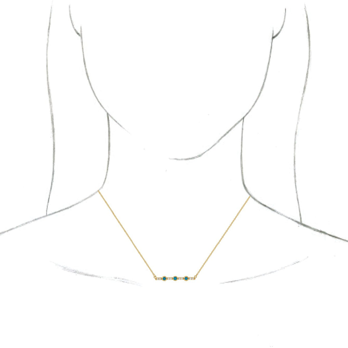 14K Yellow Turquoise & 1/8 CTW Diamond Bar 18 Necklace