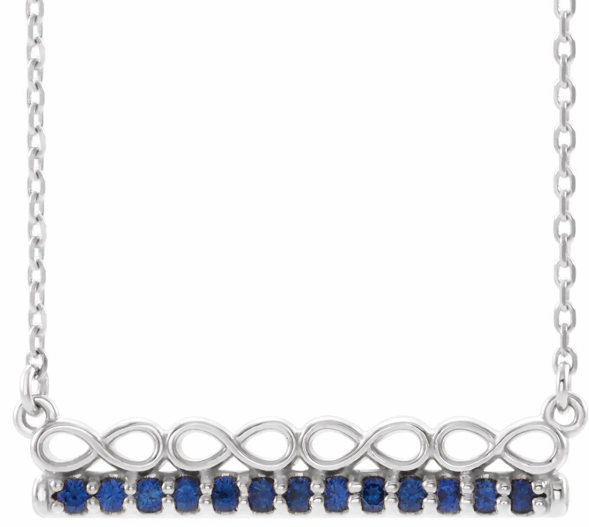 14K White Blue Sapphire Infinity-Inspired Bar 18 Necklace