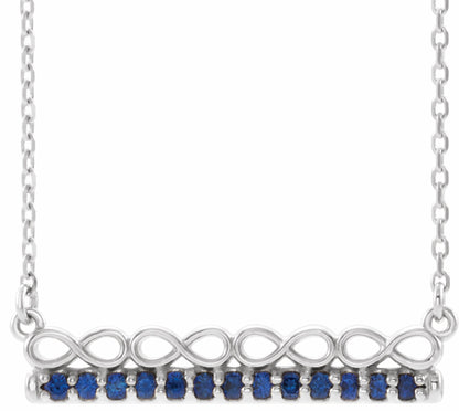 14K White Blue Sapphire Infinity-Inspired Bar 18 Necklace