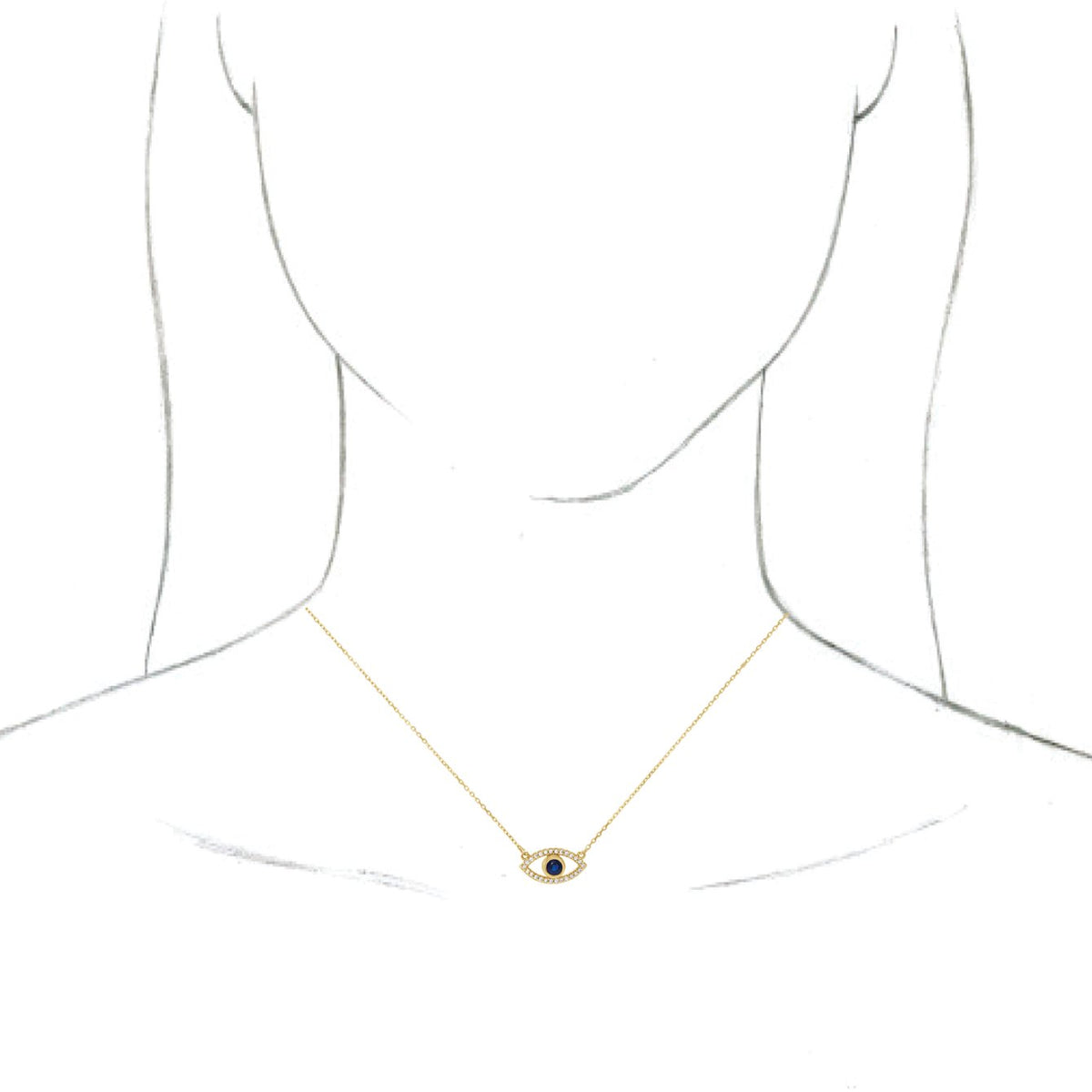 14K Yellow Blue Sapphire & White Sapphire Evil Eye 16 Necklace