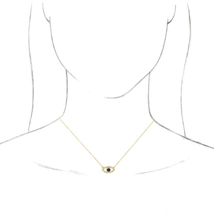 14K Yellow Blue Sapphire & White Sapphire Evil Eye 16 Necklace