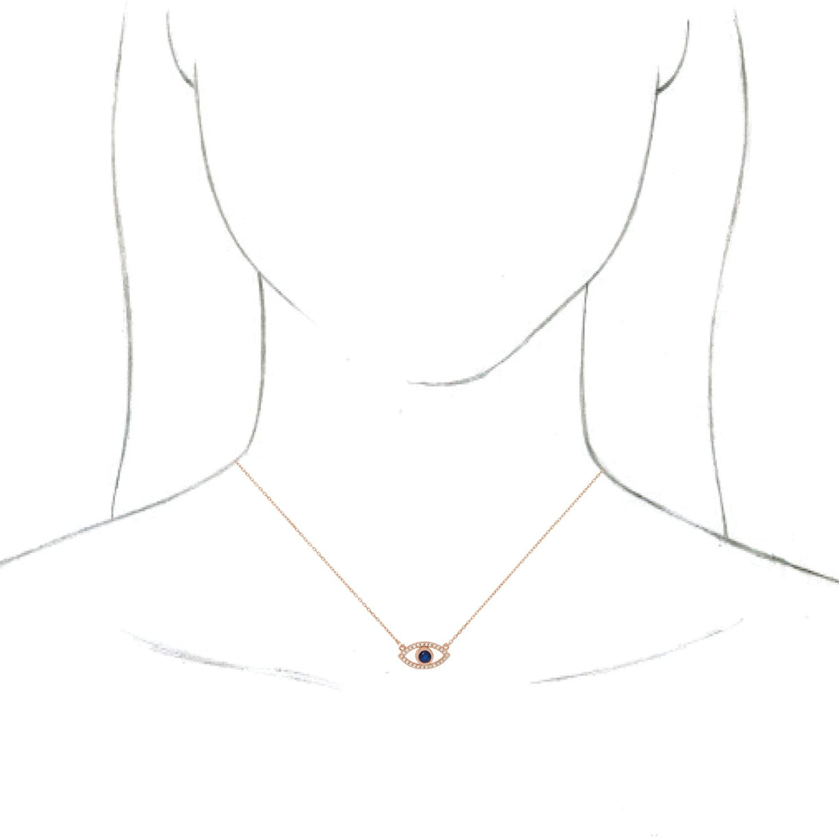 14K Rose Blue Sapphire & White Sapphire Evil Eye 18 Necklace