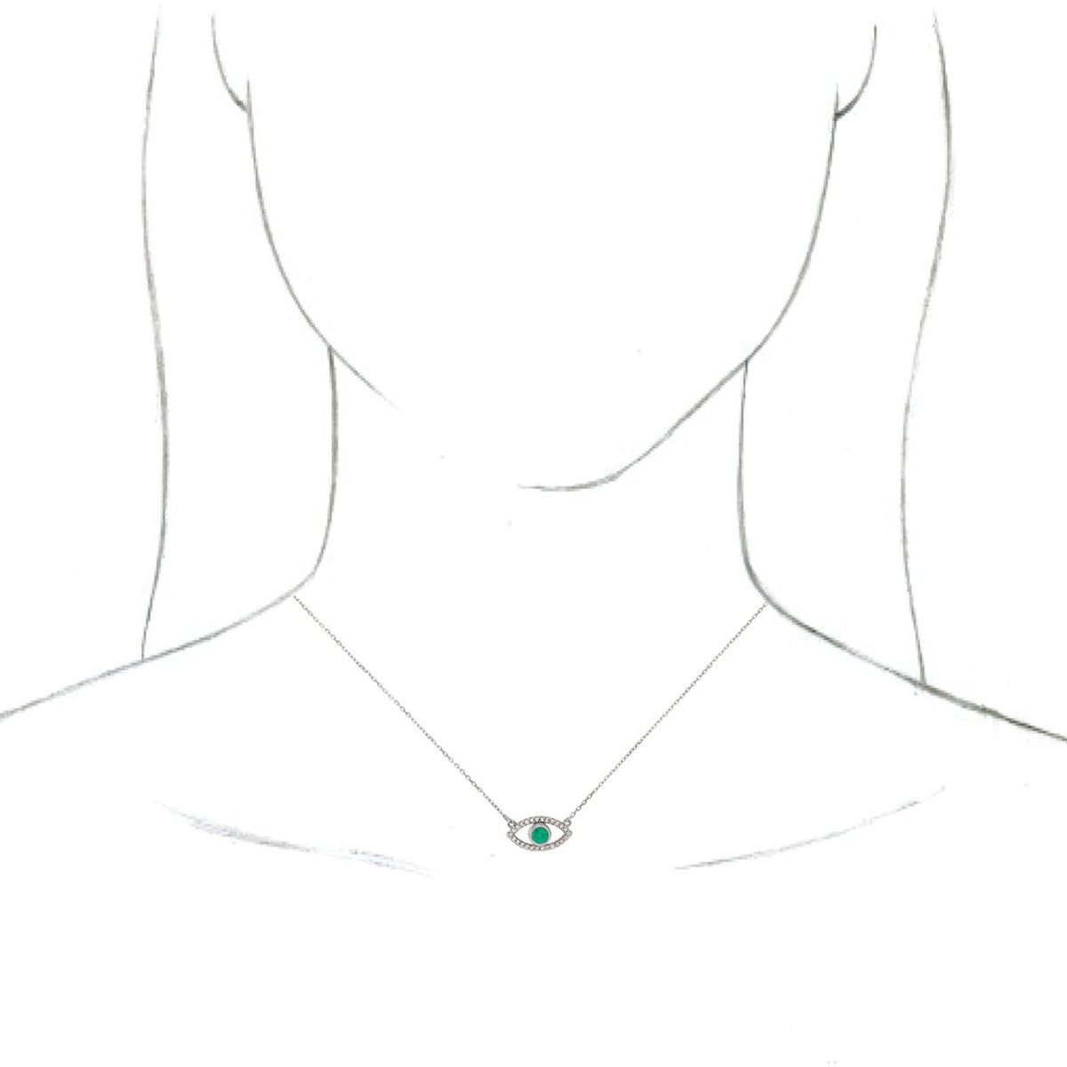 14K White Emerald & White Sapphire Evil Eye 18 Necklace