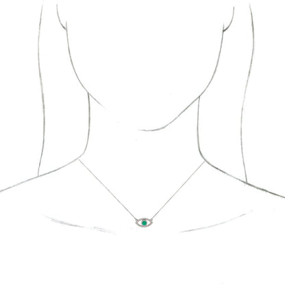 14K White Emerald & White Sapphire Evil Eye 18 Necklace