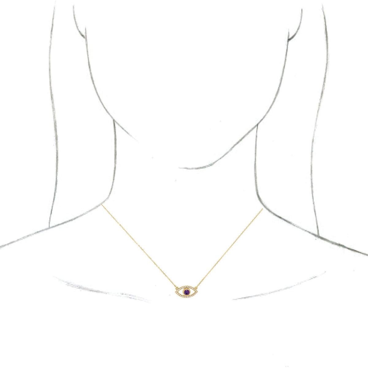 14K Rose Emerald & White Sapphire Evil Eye 18 Necklace