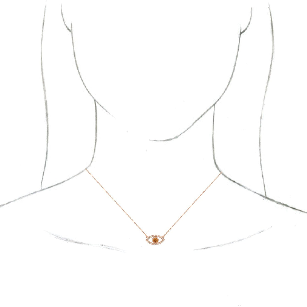 14K Rose Citrine & White Sapphire Evil Eye 18 Necklace