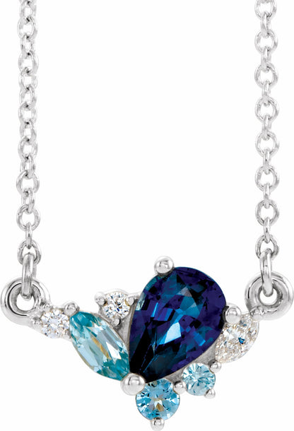 14K White Multi-Gemstone & .06 CTW Diamond 18 Necklace