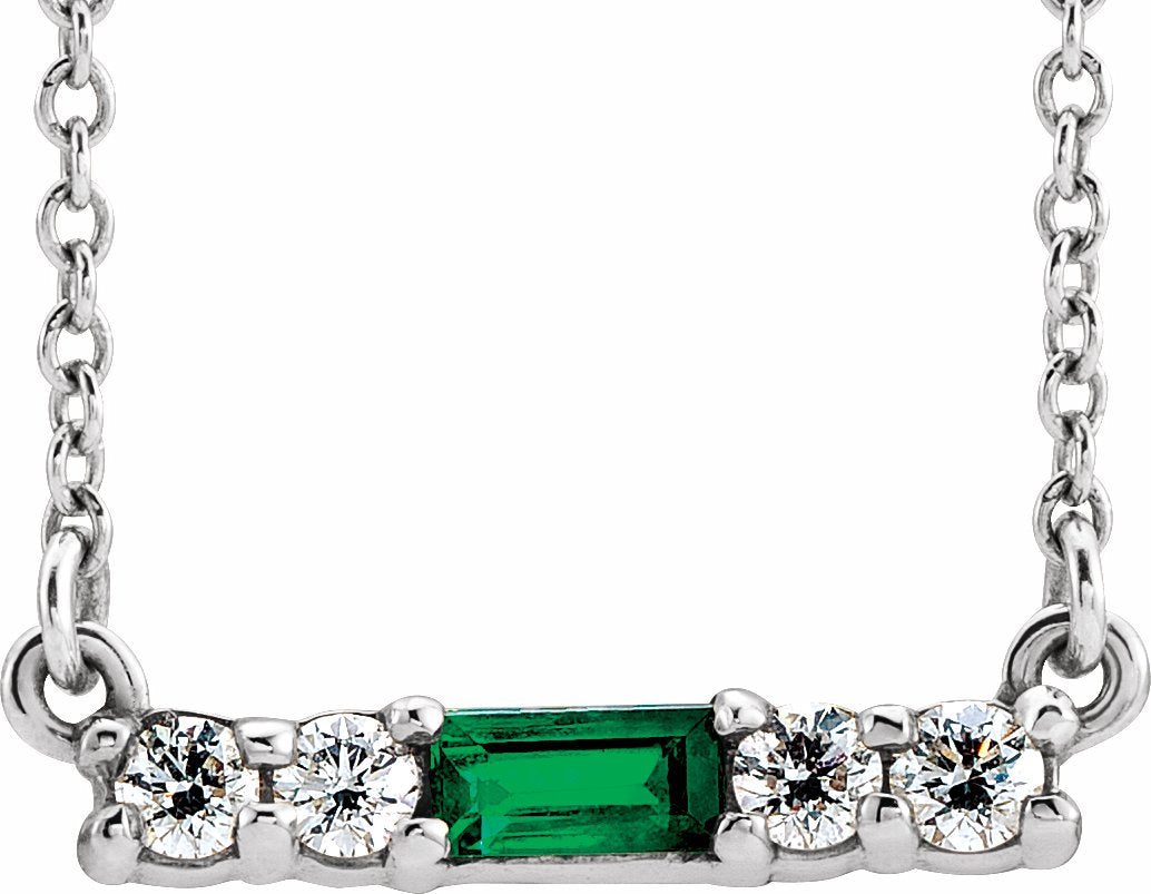 14K White Emerald & 1/5 CTW Diamond 18 Necklace