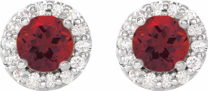 14K White 4 mm Round Mozambique Garnet & 1/8 Diamond Earrings